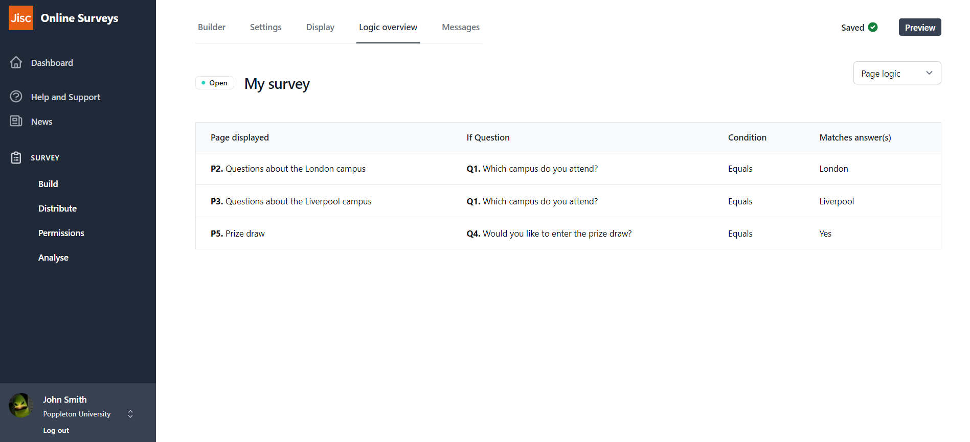 The Logic Overview page