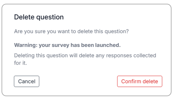 A Delete question confirmation modal.
