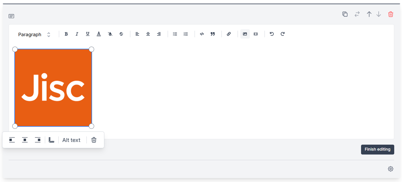 An example of an image being resized in the Notes text editor.